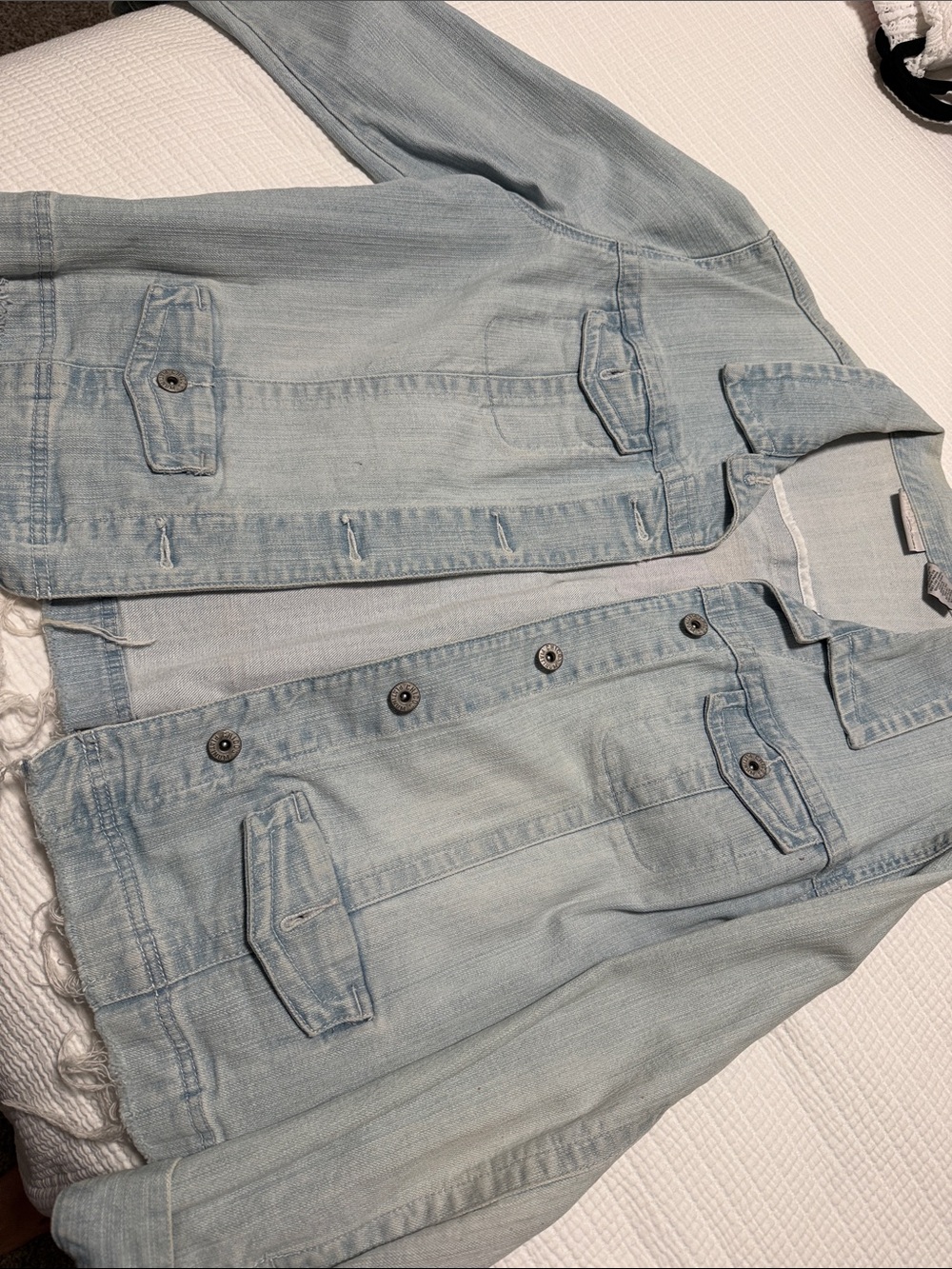 Pi Phi Hand Painted Oversized Light Wash Denim Jacket - Pale Blue